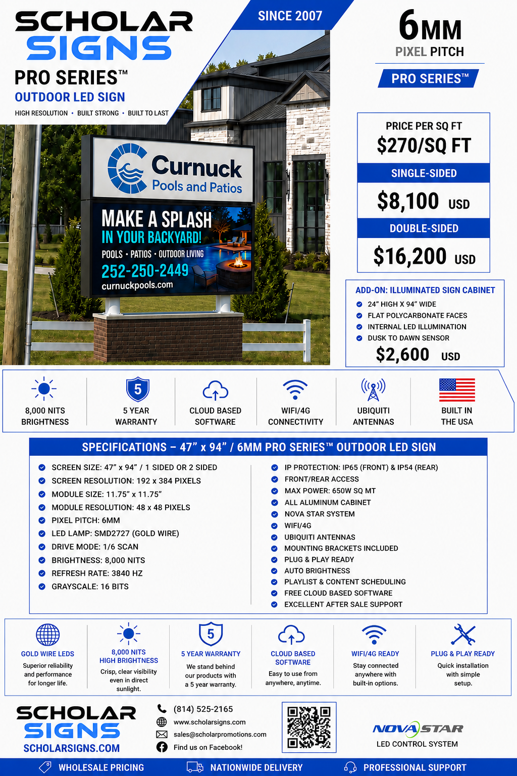 47 x 94 inch Pro Series 6mm outdoor LED sign specification and pricing sheet