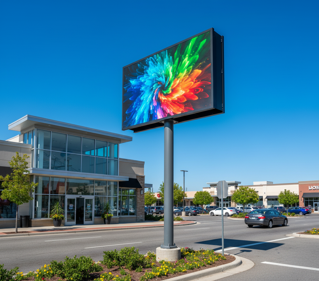 47"X94" 1 SIDED PRO SERIES 10mm OUTDOOR LED SIGN in daytime commercial setting