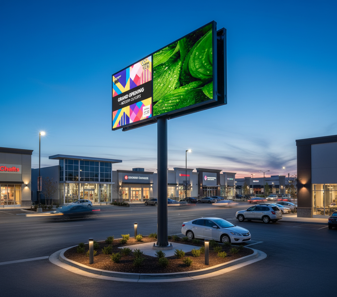 94"X141" 2 SIDED PRO SERIES 10mm OUTDOOR LED SIGN at twilight