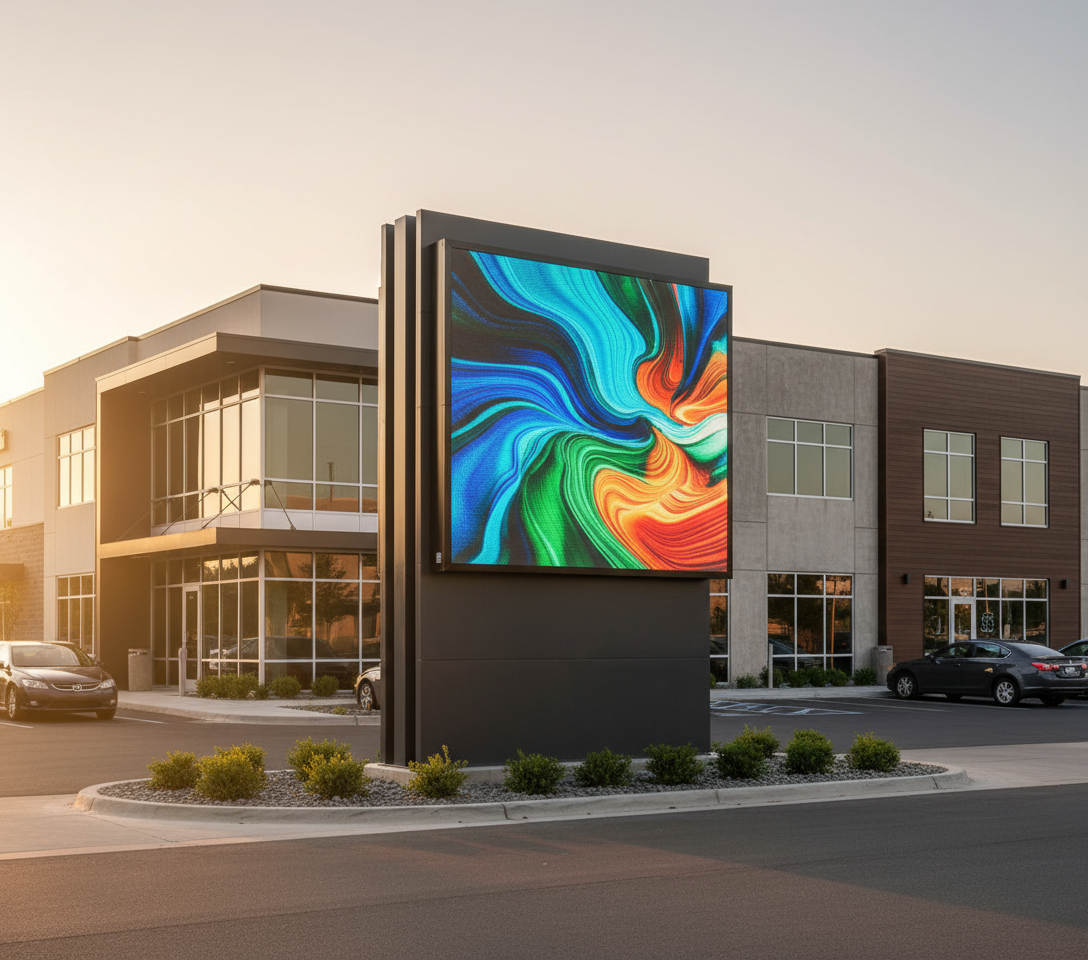 94"X94" 1 SIDED PRO SERIES 10mm OUTDOOR LED SIGN in commercial setting