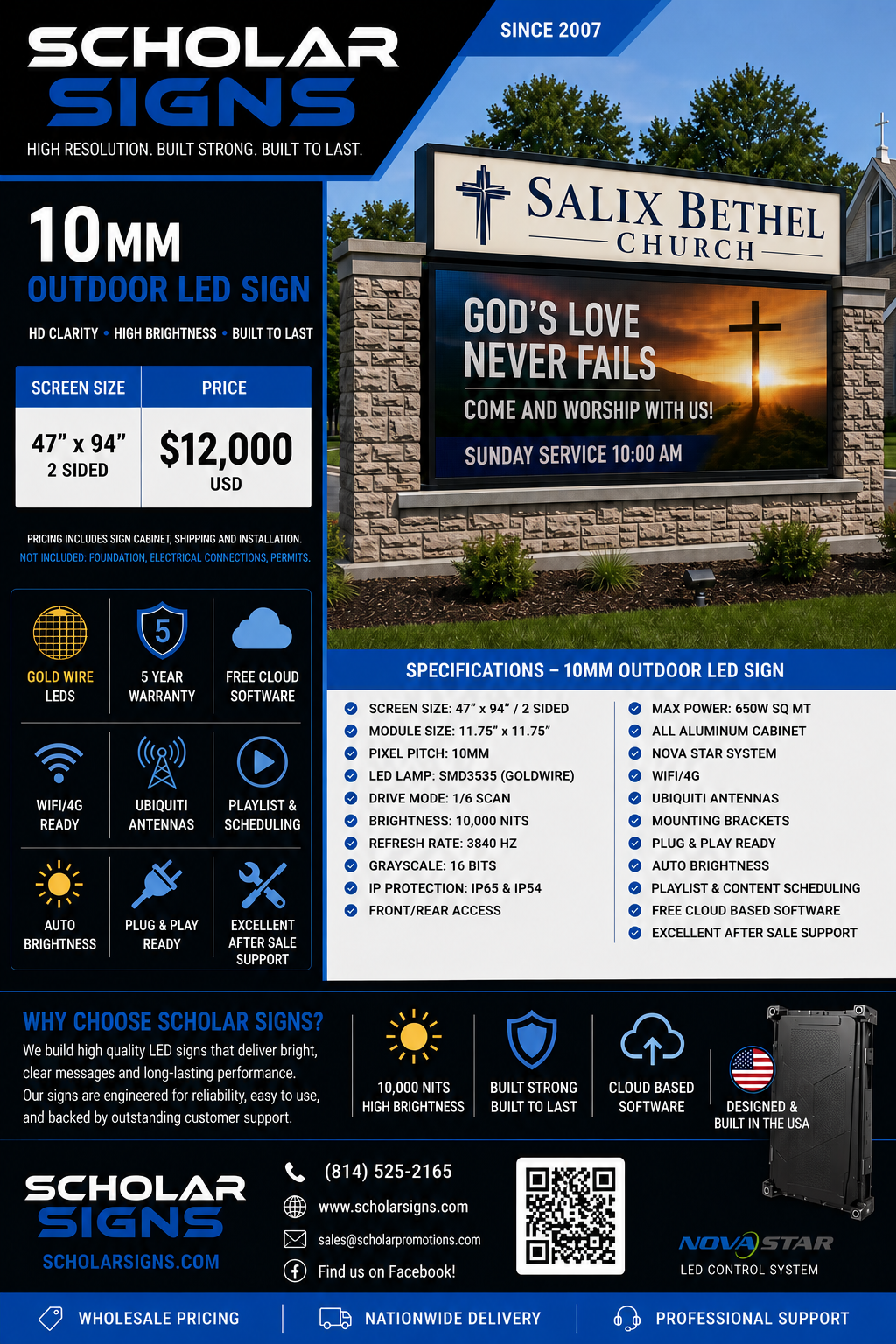 47 x 94 inch 2-sided Pro Series 10mm outdoor LED sign specification and pricing sheet