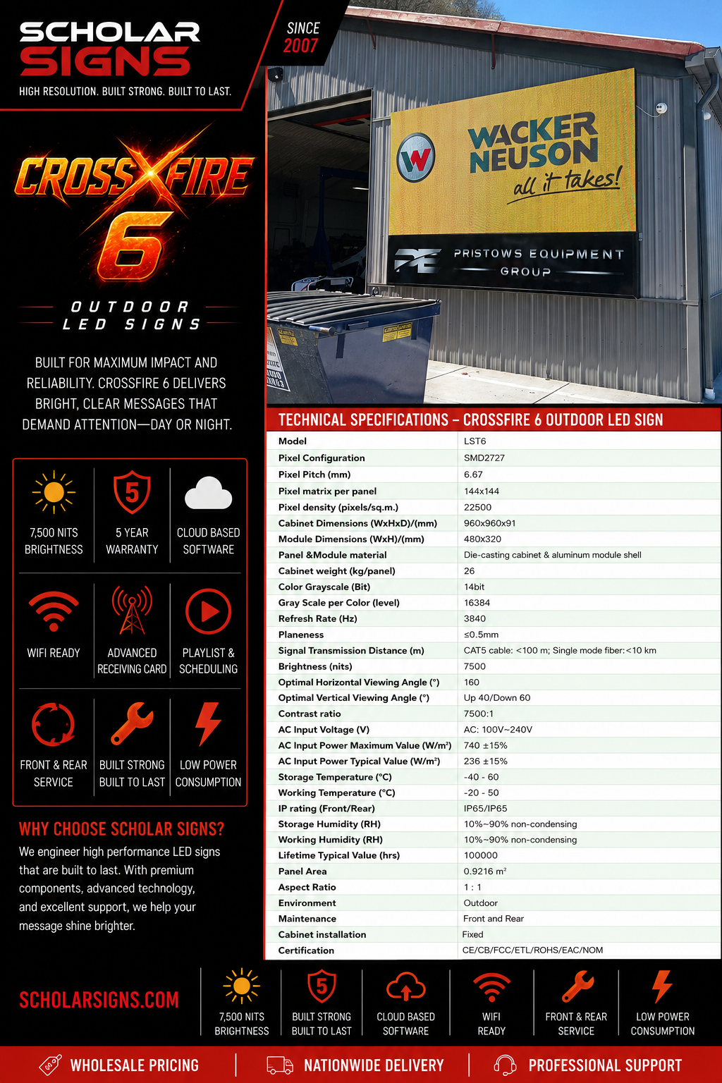 Scholar Signs Crossfire Series 6mm outdoor LED display specification sheet
